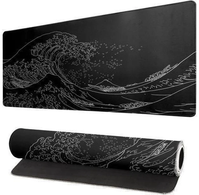 Alt view image 7 of 12 - Japanese Sea Wave Large Mouse Pad Anime Black Gaming Extended Kanagawa Mat Desk Pad 3mm Thick Long Non-Slip Rubber Base Mice Pad 31.5 X 11.8 Inch