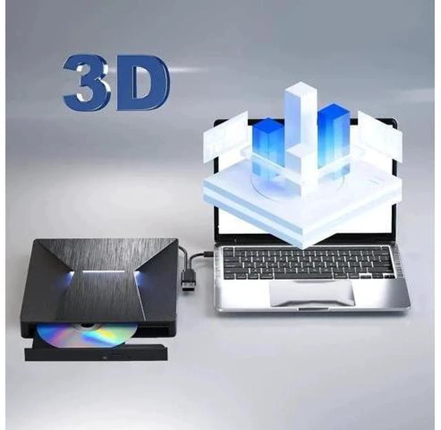 Alt view image 9 of 14 - External Blu Ray Drive, USB 3.0 and Type-C External Blu-Ray CD DVD Drive, Blu-ray Reader 3D Slim Optical CD Drive CD/DVD Burner Optical Drive Compatible with Windows XP/7/8/10, Laptop, Desktop
