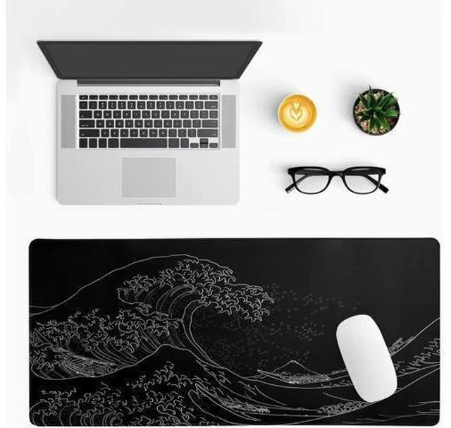 Alt view image 9 of 12 - Japanese Sea Wave Large Mouse Pad Anime Black Gaming Extended Kanagawa Mat Desk Pad 3mm Thick Long Non-Slip Rubber Base Mice Pad 31.5 X 11.8 Inch