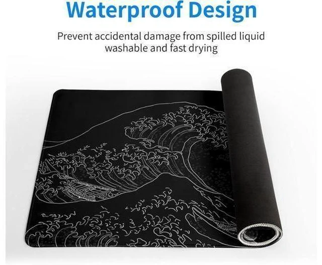 Alt view image 10 of 12 - Japanese Sea Wave Large Mouse Pad Anime Black Gaming Extended Kanagawa Mat Desk Pad 3mm Thick Long Non-Slip Rubber Base Mice Pad 31.5 X 11.8 Inch