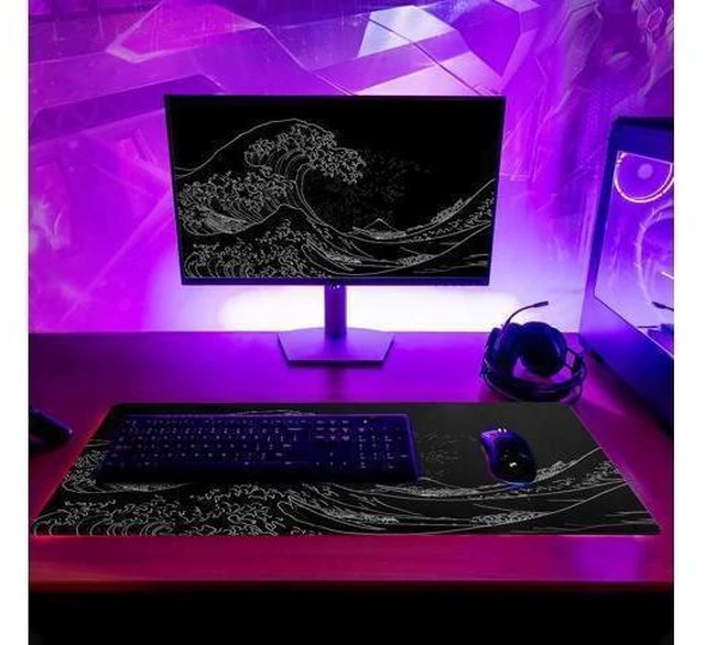 Alt view image 12 of 12 - Japanese Sea Wave Large Mouse Pad Anime Black Gaming Extended Kanagawa Mat Desk Pad 3mm Thick Long Non-Slip Rubber Base Mice Pad 31.5 X 11.8 Inch