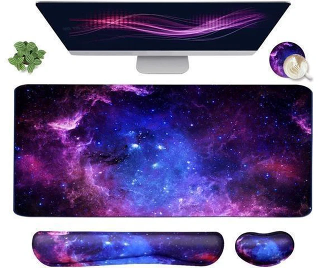 Alt view image 8 of 14 - Large Mouse Pad and Keyboard Wrist Rest, Desk Pad for Keyboard and Mouse, 4-in-1 Large Gaming Mouse Pad with Wrist Support, Desk Mat for Home Office Study Game-Galaxy Fluid