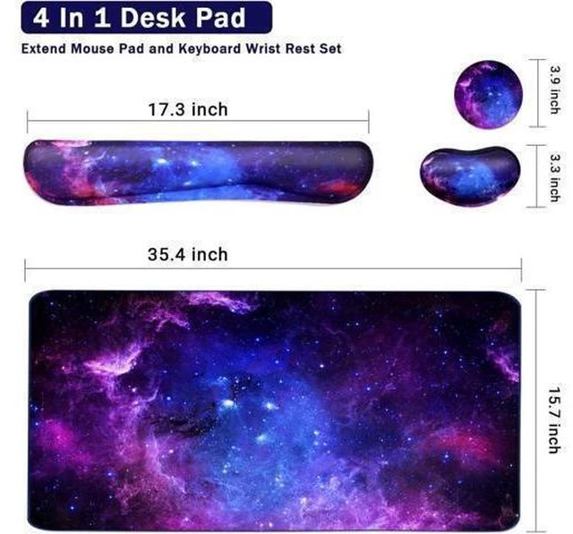 Alt view image 9 of 14 - Large Mouse Pad and Keyboard Wrist Rest, Desk Pad for Keyboard and Mouse, 4-in-1 Large Gaming Mouse Pad with Wrist Support, Desk Mat for Home Office Study Game-Galaxy Fluid