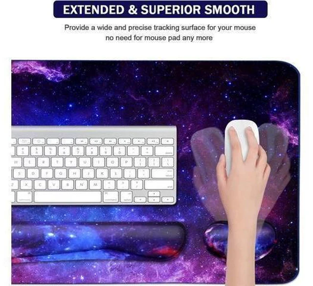 Alt view image 11 of 14 - Large Mouse Pad and Keyboard Wrist Rest, Desk Pad for Keyboard and Mouse, 4-in-1 Large Gaming Mouse Pad with Wrist Support, Desk Mat for Home Office Study Game-Galaxy Fluid