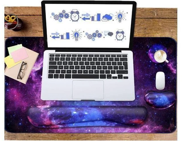 Alt view image 13 of 14 - Large Mouse Pad and Keyboard Wrist Rest, Desk Pad for Keyboard and Mouse, 4-in-1 Large Gaming Mouse Pad with Wrist Support, Desk Mat for Home Office Study Game-Galaxy Fluid