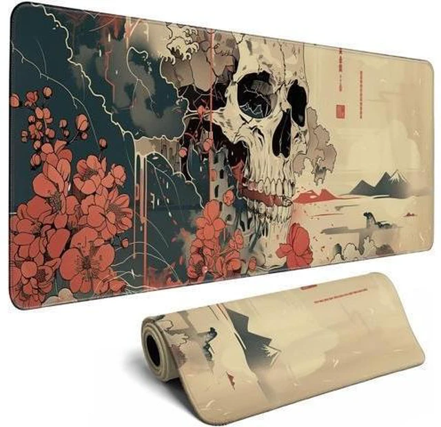 Alt view image 8 of 14 - Skull Mouse Pad Japanese Ukiyo-e Mouse Pad XL Anime Big Mouse Pads for Desk Large Gaming Large Mouse Pad for Men Desk Pad with Stitched Edges Non-Slip Large Computer Mat 31.5x11.8 in