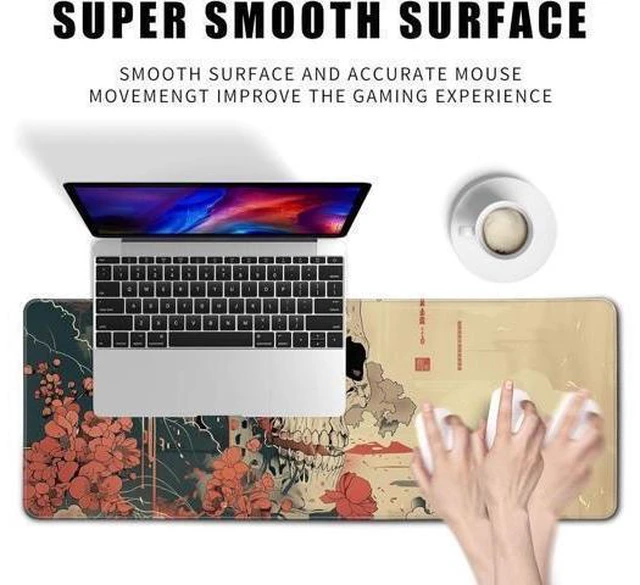 Alt view image 9 of 14 - Skull Mouse Pad Japanese Ukiyo-e Mouse Pad XL Anime Big Mouse Pads for Desk Large Gaming Large Mouse Pad for Men Desk Pad with Stitched Edges Non-Slip Large Computer Mat 31.5x11.8 in