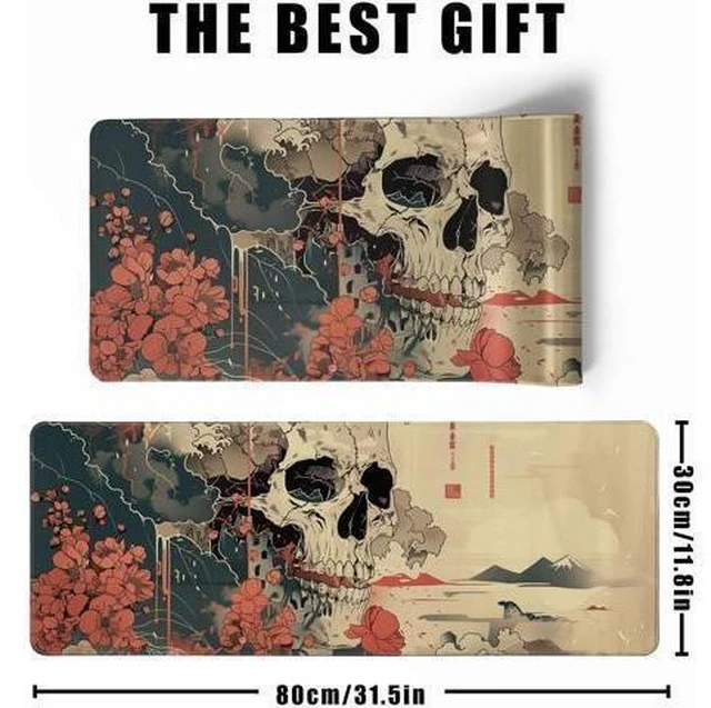 Alt view image 10 of 14 - Skull Mouse Pad Japanese Ukiyo-e Mouse Pad XL Anime Big Mouse Pads for Desk Large Gaming Large Mouse Pad for Men Desk Pad with Stitched Edges Non-Slip Large Computer Mat 31.5x11.8 in