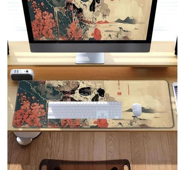 Alt view image 14 of 14 - Skull Mouse Pad Japanese Ukiyo-e Mouse Pad XL Anime Big Mouse Pads for Desk Large Gaming Large Mouse Pad for Men Desk Pad with Stitched Edges Non-Slip Large Computer Mat 31.5x11.8 in