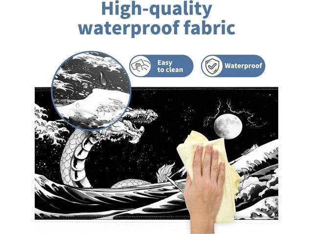 Alt view image 10 of 14 - Japanese Wave Dragon Gaming Mouse Pad Large Desk Mat Black Extended Keyboard Mouse Pad Gaming Mousepad with Non-Slip Base Stitched Edge Mouse Mat Desk Pad 31.5 X 11.8 Mouse Pads for Desk Home Office
