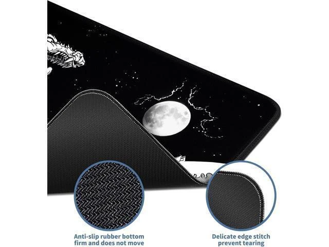Alt view image 11 of 14 - Japanese Wave Dragon Gaming Mouse Pad Large Desk Mat Black Extended Keyboard Mouse Pad Gaming Mousepad with Non-Slip Base Stitched Edge Mouse Mat Desk Pad 31.5 X 11.8 Mouse Pads for Desk Home Office
