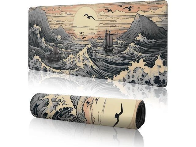 Alt view image 8 of 14 - Japanese Sea Waves Large Gaming Mouse Pad XL Mouse Pad Gaming Mouse Mat Desk Pad 31.5 x 11.8in Desk Mat Anime Mouse Pads for Desk Extended Keyboard Pad Mousepad with Non-Slip Base and Stitched Edge