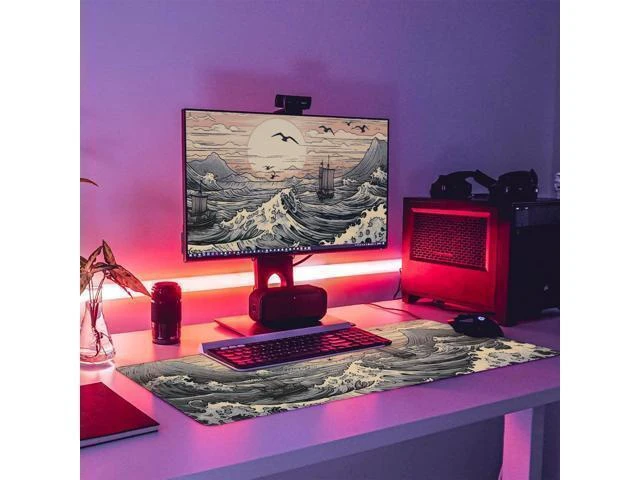Alt view image 14 of 14 - Japanese Sea Waves Large Gaming Mouse Pad XL Mouse Pad Gaming Mouse Mat Desk Pad 31.5 x 11.8in Desk Mat Anime Mouse Pads for Desk Extended Keyboard Pad Mousepad with Non-Slip Base and Stitched Edge