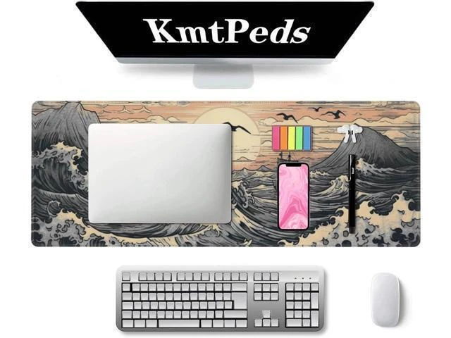 Alt view image 9 of 14 - Japanese Sea Waves Large Gaming Mouse Pad XL Mouse Pad Gaming Mouse Mat Desk Pad 31.5 x 11.8in Desk Mat Anime Mouse Pads for Desk Extended Keyboard Pad Mousepad with Non-Slip Base and Stitched Edge