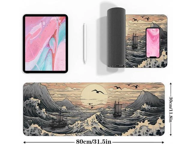 Alt view image 10 of 14 - Japanese Sea Waves Large Gaming Mouse Pad XL Mouse Pad Gaming Mouse Mat Desk Pad 31.5 x 11.8in Desk Mat Anime Mouse Pads for Desk Extended Keyboard Pad Mousepad with Non-Slip Base and Stitched Edge