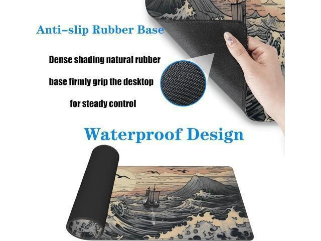 Alt view image 11 of 14 - Japanese Sea Waves Large Gaming Mouse Pad XL Mouse Pad Gaming Mouse Mat Desk Pad 31.5 x 11.8in Desk Mat Anime Mouse Pads for Desk Extended Keyboard Pad Mousepad with Non-Slip Base and Stitched Edge