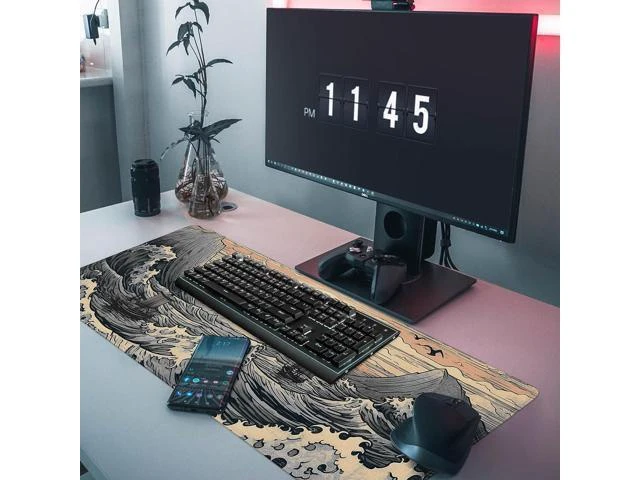 Alt view image 13 of 14 - Japanese Sea Waves Large Gaming Mouse Pad XL Mouse Pad Gaming Mouse Mat Desk Pad 31.5 x 11.8in Desk Mat Anime Mouse Pads for Desk Extended Keyboard Pad Mousepad with Non-Slip Base and Stitched Edge