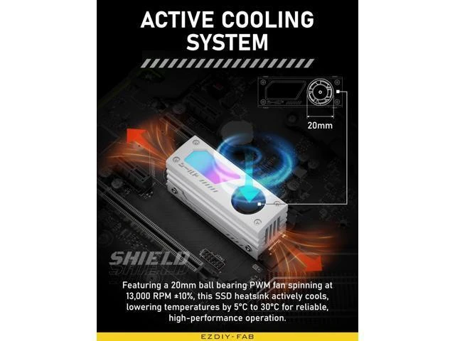 Alt view image 10 of 10 - EZDIY-FAB Shield ARGB M.2 SSD Heatsink with Build-in 20mm PWM Fan, Premium Aluminum Design,5V 3-Pin ARGB Sync, High-Performance SSD Cooler for M.2 2280-White-1 Pack