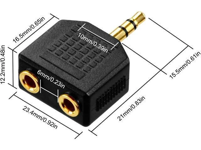 Alt view image 13 of 14 - 2-Pack 3.5mm Headphone Y Splitter Gold Plated 3.5mm 1/8 inch Male to Dual Female Stereo Jack Adapter Converter