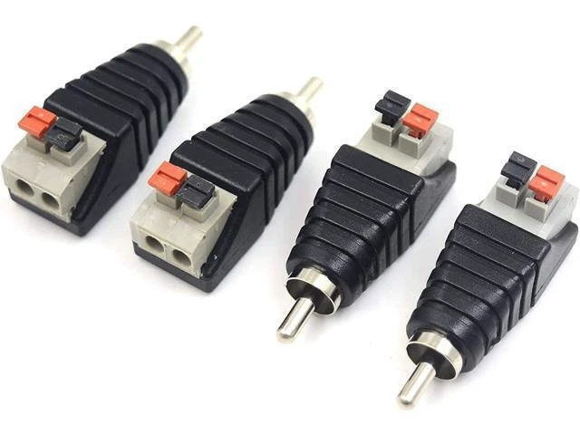 Alt view image 7 of 12 - Speaker Wire to RCA Adapter Converter RCA to Speaker Wire Adapter Subwoofer Phono Male to AV 2 Screw Terminal Video Audio Spring Press Type Balun for CCTV 4 Pack