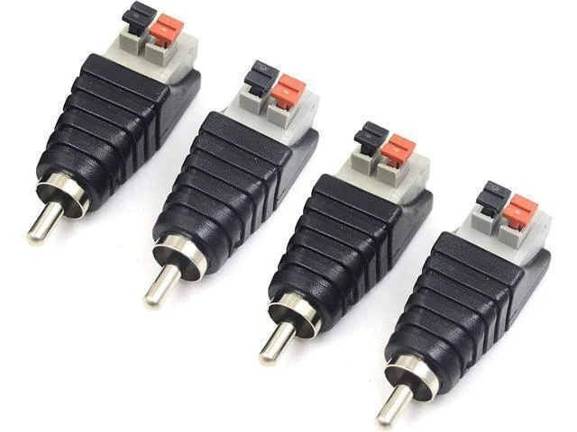 Alt view image 8 of 12 - Speaker Wire to RCA Adapter Converter RCA to Speaker Wire Adapter Subwoofer Phono Male to AV 2 Screw Terminal Video Audio Spring Press Type Balun for CCTV 4 Pack