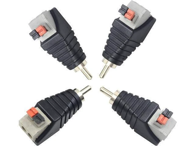 Alt view image 12 of 12 - Speaker Wire to RCA Adapter Converter RCA to Speaker Wire Adapter Subwoofer Phono Male to AV 2 Screw Terminal Video Audio Spring Press Type Balun for CCTV 4 Pack
