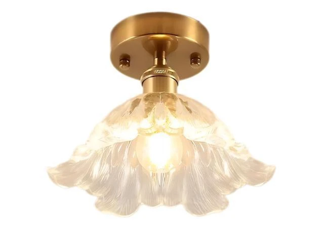 Alt view image 2 of 2 - Gold Brass Ceiling Light, Glass Flush Mount, E27 Bulb, for Hallway