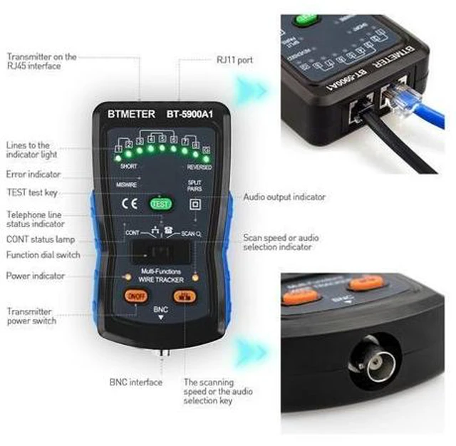 Alt view image 10 of 14 - 5900A1 Cable Finder Tone Generator Probe Kit Wire Tracker Toner Ethernet LAN Network Cable Tester Telephone Tester, Continuity Checker