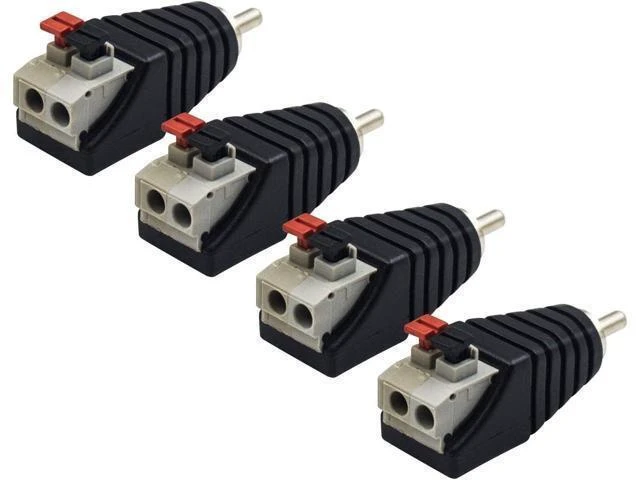 Alt view image 9 of 12 - Speaker Wire to RCA Adapter Converter RCA to Speaker Wire Adapter Subwoofer Phono Male to AV 2 Screw Terminal Video Audio Spring Press Type Balun for CCTV 4 Pack