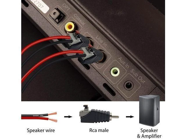Alt view image 10 of 12 - Speaker Wire to RCA Adapter Converter RCA to Speaker Wire Adapter Subwoofer Phono Male to AV 2 Screw Terminal Video Audio Spring Press Type Balun for CCTV 4 Pack