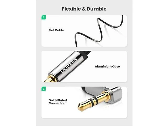 Alt view image 11 of 14 - UGREEN Aux Cable Cord 3.5mm Audio Cable Auxiliary Stereo Male to Male Cord Right Angle Flat 90 Degree Aux Jack Cable for Car, iPhone, iPad, Smartphones, Tablets, Media Players, Speakers (Black, 1.5ft)