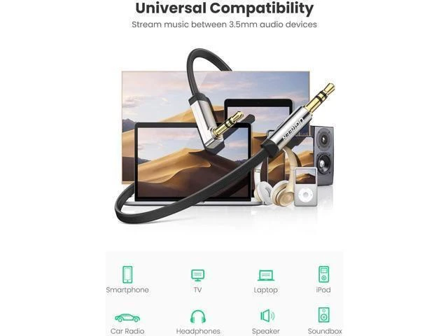 Alt view image 13 of 14 - UGREEN Aux Cable Cord 3.5mm Audio Cable Auxiliary Stereo Male to Male Cord Right Angle Flat 90 Degree Aux Jack Cable for Car, iPhone, iPad, Smartphones, Tablets, Media Players, Speakers (Black, 1.5ft)