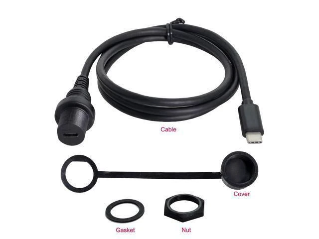 Alt view image 2 of 2 - Dustproof Waterproof USB-C Type-C USB 3.1 Exteon Flush Car Mount Exteon Cable for Dashboard Panel