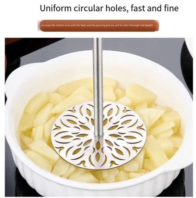 Alt view image 6 of 8 - Stainless steel thick-walled rosewood handle manual potato masher - Potato puree baby food processing tool for children