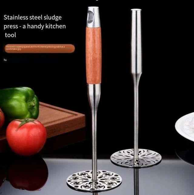 Alt view image 8 of 8 - Stainless steel thick-walled rosewood handle manual potato masher - Potato puree baby food processing tool for children