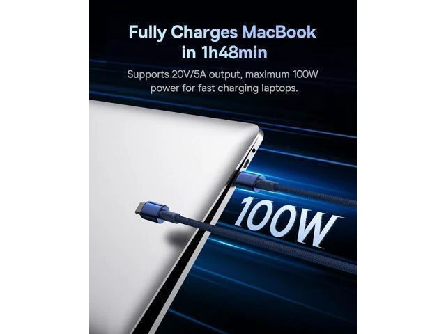 Alt view image 11 of 12 - Baseus USB C Cable, 100W PD 5A QC 4.0 Fast Charging USB C to USB C Cable, Zinc Alloy Nylon Braided USB Type C Charger Cable for iPhone 16 15 Pro/Plus/Pro Max, MacBook, iPad Pro/Mini BLUE 6.6FT