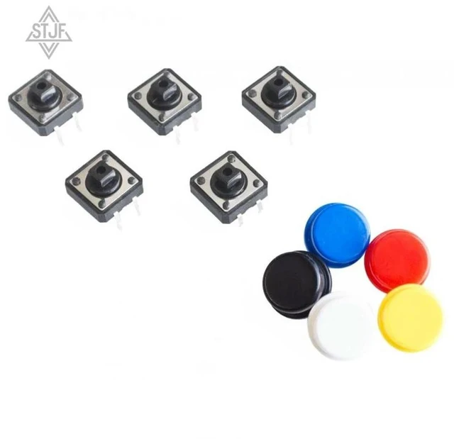 Alt view image 3 of 4 - 20PCS Tactile Push Button Switch Momentary 12*12*7.3MM Micro switch button + (20PCS 5 colors Tact Cap)