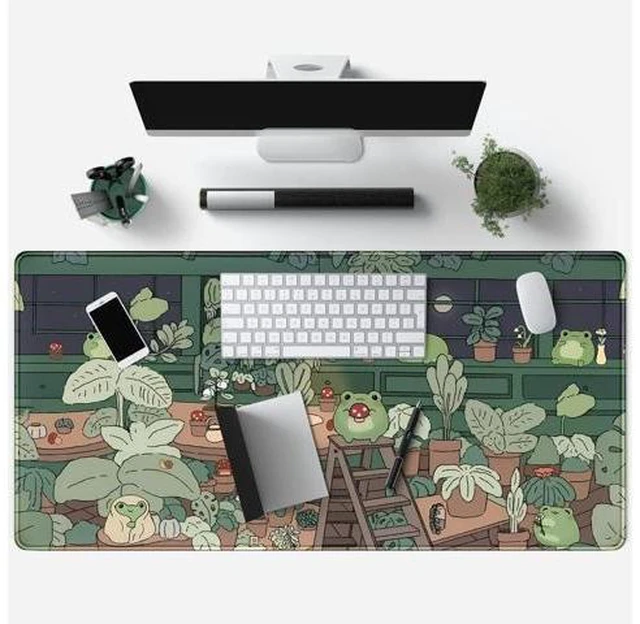 Alt view image 10 of 12 - Cute Frog Kawaii Green Desk Decor Mat Large Gaming Mouse Pad for Computer Keyboard Laptop Home Office Accessories for Girl (31.5x15.7 in)-with Stitched Edges Pad