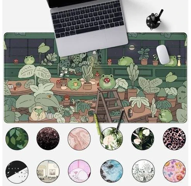Alt view image 8 of 12 - Cute Frog Kawaii Green Desk Decor Mat Large Gaming Mouse Pad for Computer Keyboard Laptop Home Office Accessories for Girl (31.5x15.7 in)-with Stitched Edges Pad