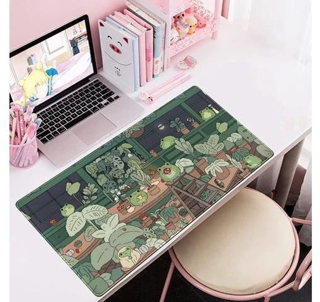 Alt view image 11 of 12 - Cute Frog Kawaii Green Desk Decor Mat Large Gaming Mouse Pad for Computer Keyboard Laptop Home Office Accessories for Girl (31.5x15.7 in)-with Stitched Edges Pad
