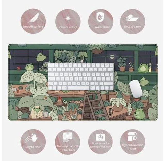 Alt view image 12 of 12 - Cute Frog Kawaii Green Desk Decor Mat Large Gaming Mouse Pad for Computer Keyboard Laptop Home Office Accessories for Girl (31.5x15.7 in)-with Stitched Edges Pad