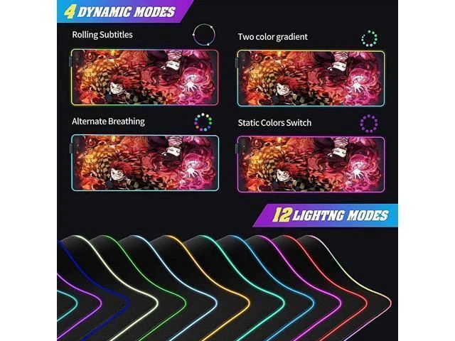 Alt view image 9 of 14 - RGB Large Anime Mouse Pad Tanjiro and Nezuko,Mousepad with Stitched Edge Frame & Non-Slip Rubber Base,Long Laptop Glowing Desk Pad,Computer Keyboard and Mice Pads Mouse Mat 31.5X11.8