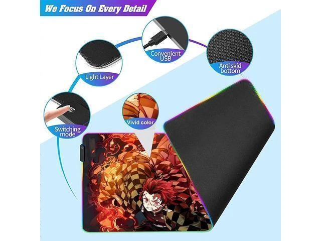 Alt view image 11 of 14 - RGB Large Anime Mouse Pad Tanjiro and Nezuko,Mousepad with Stitched Edge Frame & Non-Slip Rubber Base,Long Laptop Glowing Desk Pad,Computer Keyboard and Mice Pads Mouse Mat 31.5X11.8