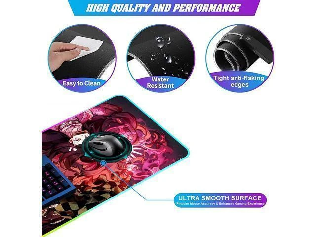 Alt view image 12 of 14 - RGB Large Anime Mouse Pad Tanjiro and Nezuko,Mousepad with Stitched Edge Frame & Non-Slip Rubber Base,Long Laptop Glowing Desk Pad,Computer Keyboard and Mice Pads Mouse Mat 31.5X11.8