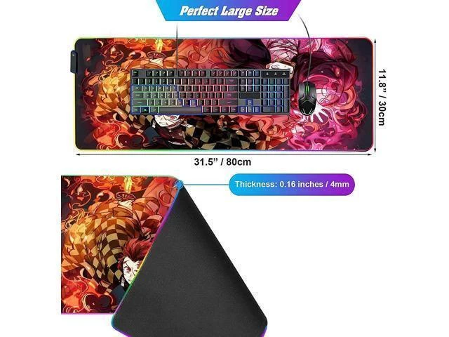 Alt view image 10 of 14 - RGB Large Anime Mouse Pad Tanjiro and Nezuko,Mousepad with Stitched Edge Frame & Non-Slip Rubber Base,Long Laptop Glowing Desk Pad,Computer Keyboard and Mice Pads Mouse Mat 31.5X11.8