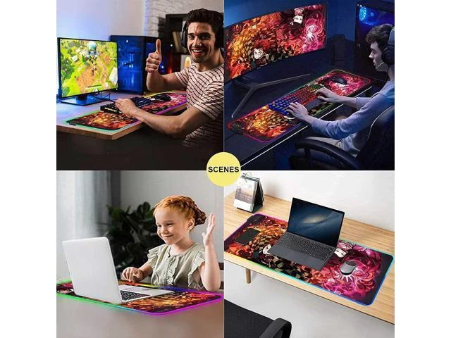 Alt view image 13 of 14 - RGB Large Anime Mouse Pad Tanjiro and Nezuko,Mousepad with Stitched Edge Frame & Non-Slip Rubber Base,Long Laptop Glowing Desk Pad,Computer Keyboard and Mice Pads Mouse Mat 31.5X11.8