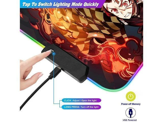 Alt view image 14 of 14 - RGB Large Anime Mouse Pad Tanjiro and Nezuko,Mousepad with Stitched Edge Frame & Non-Slip Rubber Base,Long Laptop Glowing Desk Pad,Computer Keyboard and Mice Pads Mouse Mat 31.5X11.8