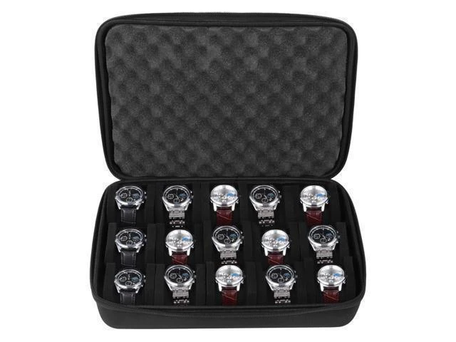 Alt view image 2 of 2 - Watch Storage Case With 15 Slots, Watch Travel Case With Soft Sponge Cushions, Hard Pvc, Double Zipper & Handle, Fits Watches To 1.57