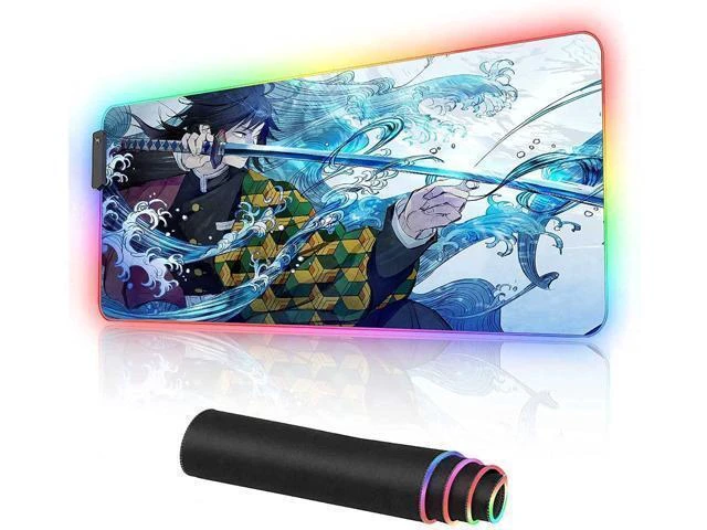 Alt view image 8 of 14 - RGB Large Gaming Mouse Pad Anime Giyuu Sword kimetsu no Yaiba,Laptop Desk Pad,Mousepad with Stitched Edge Frame & Non-Slip Rubber Base,Computer Keyboard and Mice Pads Mouse Mat 31.5X15.7