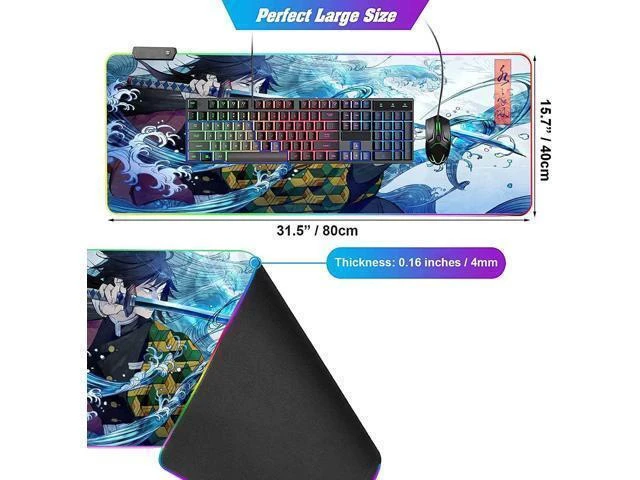Alt view image 10 of 14 - RGB Large Gaming Mouse Pad Anime Giyuu Sword kimetsu no Yaiba,Laptop Desk Pad,Mousepad with Stitched Edge Frame & Non-Slip Rubber Base,Computer Keyboard and Mice Pads Mouse Mat 31.5X15.7